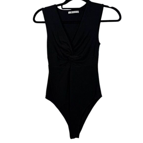 T by Alexander Wang Twist Knot Front Bodysuit Black Modal jersey Size XS - Picture 3 of 11